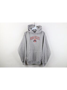 Vintage 90s Womens XL Spell Out Ohio State University Hoodie Sweatshirt Gray USA